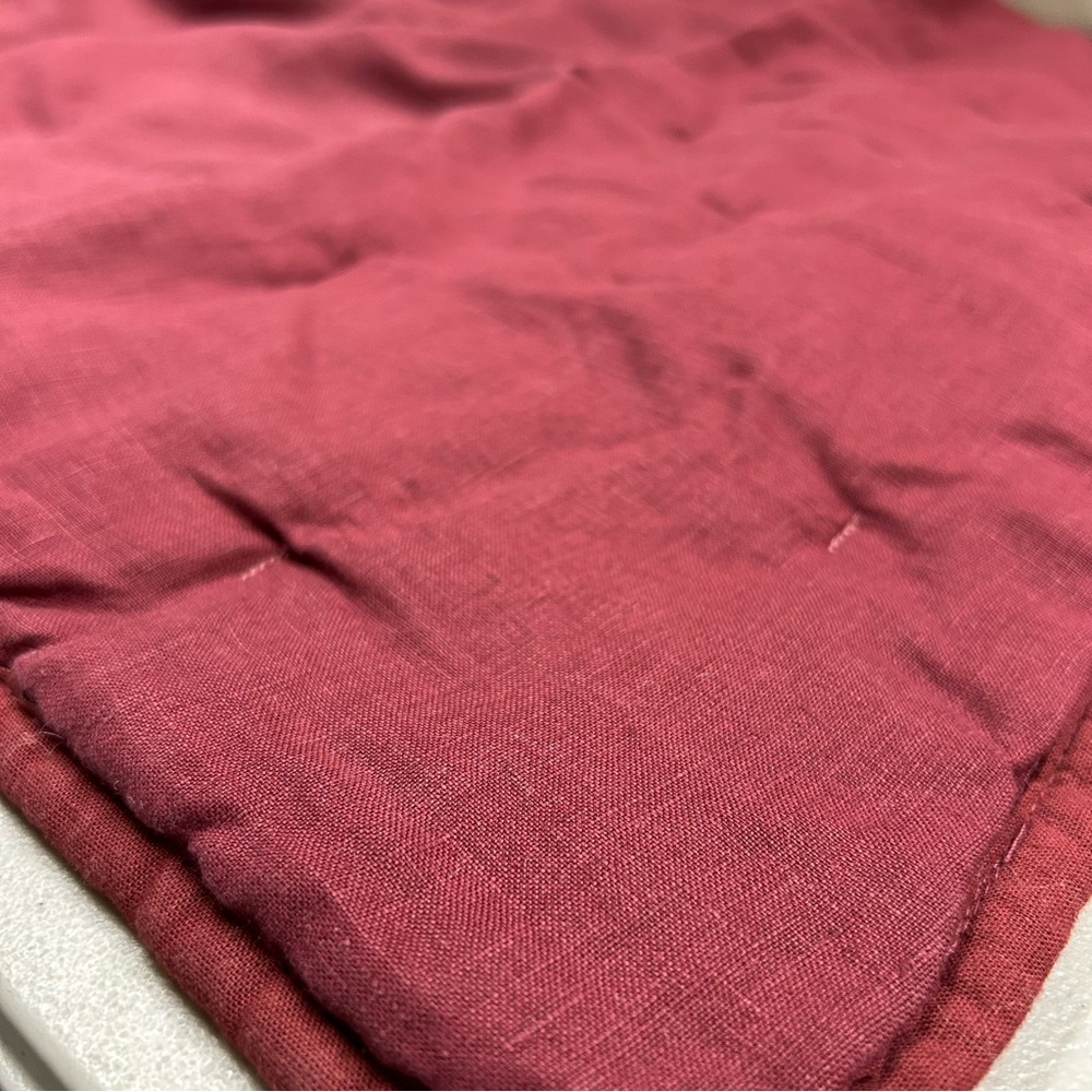 Pottery Barn Belgian Flax Linen Tufted Quilted Pillow Sham Cover King Size Red